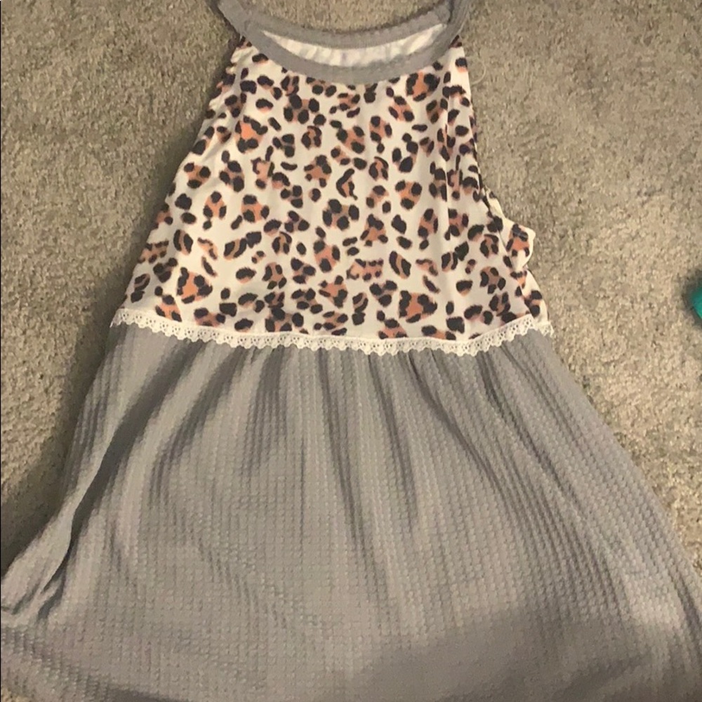 Leopard and gray waffle tank